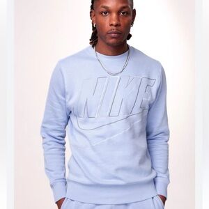 Nike Club Fleece Men's Light Blue Crewneck Sweater Sweatshirt Large Cotton Blend